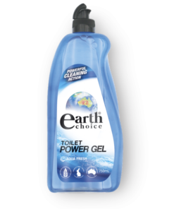 A bottle of Earth Choice Toilet Power Gel Aqua Fresh