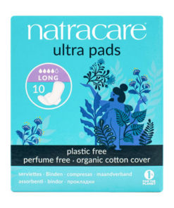 A box of Natracare Ultra Pads Long with Wings Organic 100% Cotton 10pcs