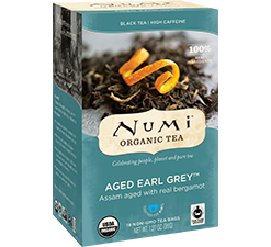 A box of Numi Organic Aged Earl Grey Tea