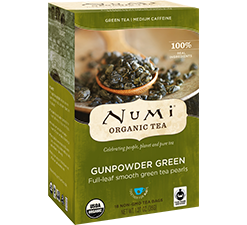 A box of Numi Organic Gunpowder Green Tea
