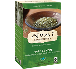 A box of Numi Organic Mate Lemon Tea