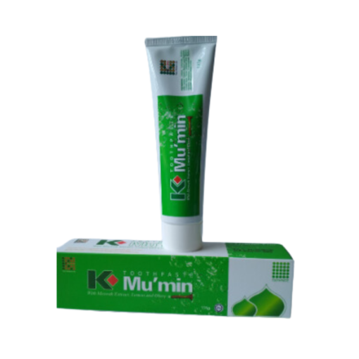 A tube of K-Mu'Min Toothpaste