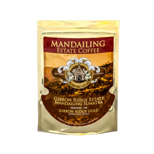 A pack of Mandailing Estate Gibbon Ridge Gold Espresso Grind