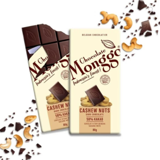 Monggo cashew nuts dark chocolate 58% 80g tablet