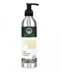 A bottle of Utama Spice Lemongrass Castile Soap