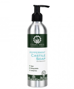 A bottle of Utama Spice Peppermint Castile Soap