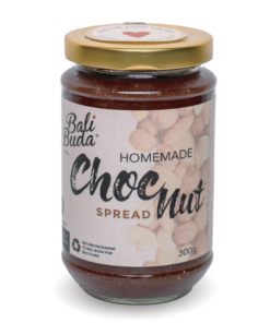 a jar of Bali Buda vegan natural chocolate and nuts spread, front view