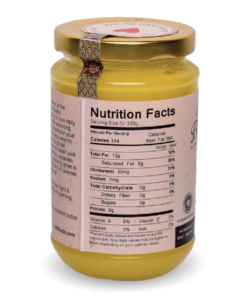 Jar of Bali Buda homemade grass-fed free-range ghee (clarified butter) (back label)