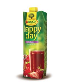 A bottle of Rauch Happy Day Strawberry 1l