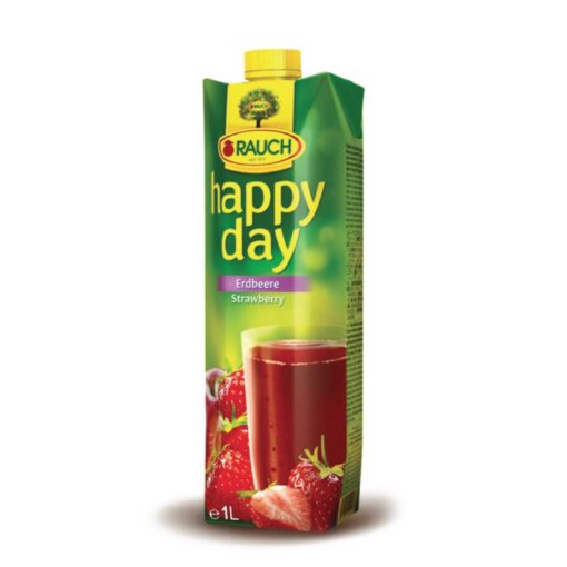 A bottle of Rauch Happy Day Strawberry 1l