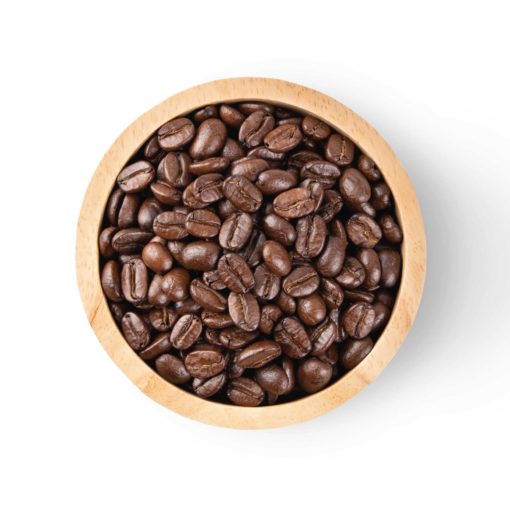 a wooden cup of robusta coffee beans