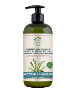 A bottle of Petal Fresh Pure Seaweed and Argan Oil Bath and Shower Gel 475ml