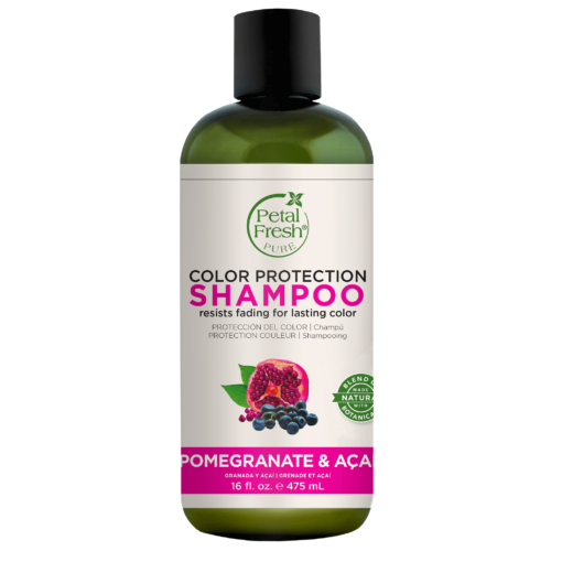 A bottle of Petal Fresh Pure Pomegranate and Acai Color Protection Shampoo 475ml