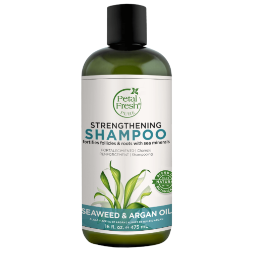 A bottle of Petal Fresh Pure Seaweed Argan Oil Strengthening Shampoo 475ml