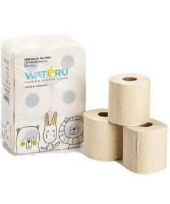 a pack of 6 Wateru bamboo toilet paper rolls