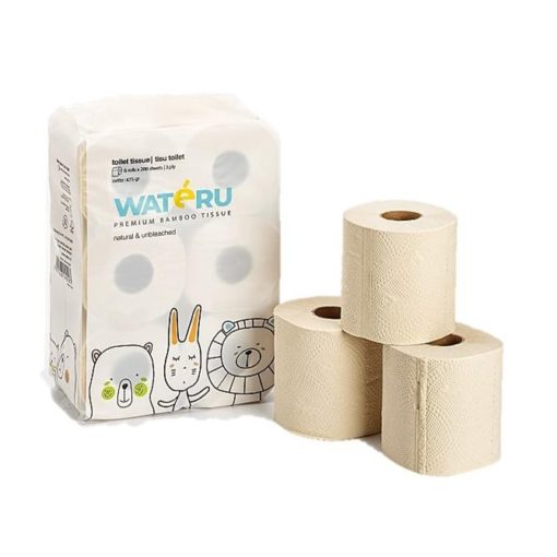a pack of 6 Wateru bamboo toilet paper rolls