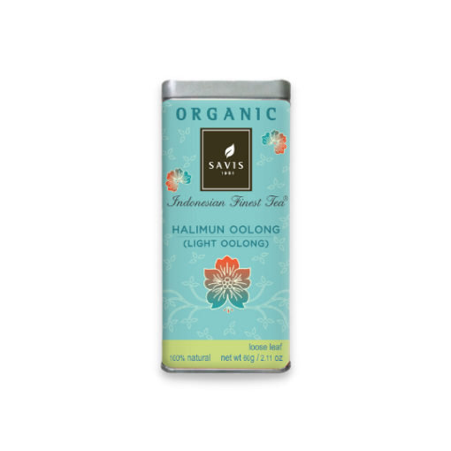 A can of Savis Organic Halimun Oolong tea