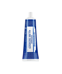 A tube of Dr. Bronner's Peppermint Toothpaste