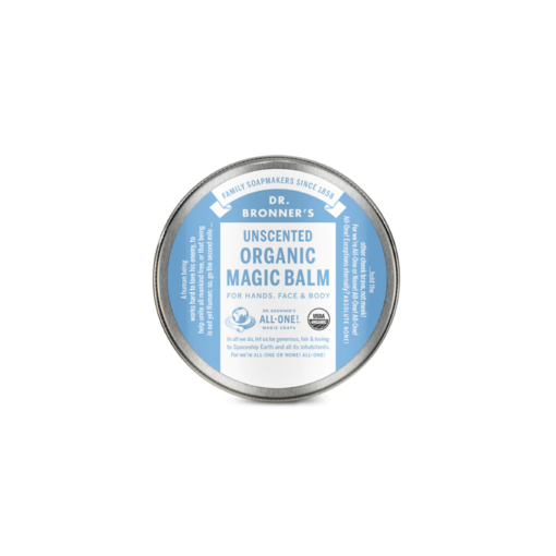 A pot of Dr. Bronner's unscented balm