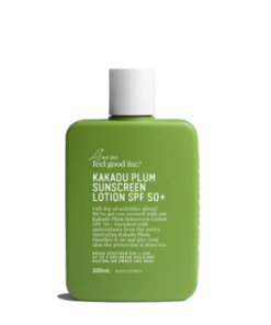 A bottle of We Are Feel Good kakadu plum sunscreen SPF50