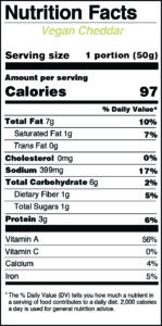 Nutrition Facts for Bali Buda Vegan Cheddar