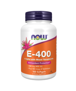 A bottle of Now Vitamin E 400 IU