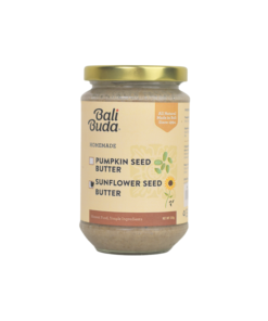 A jar of Bali Buda homemade sunflower seed butter