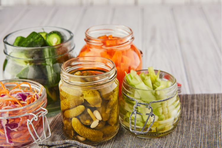 jars of different types of pickles