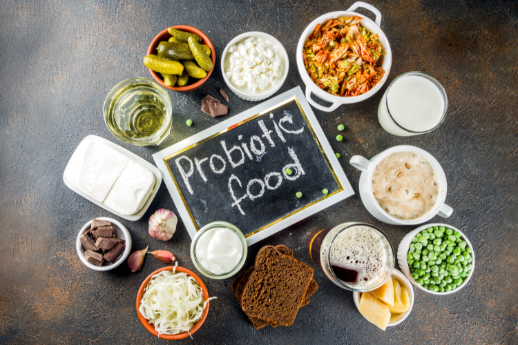 probiotic foods on the wooden table